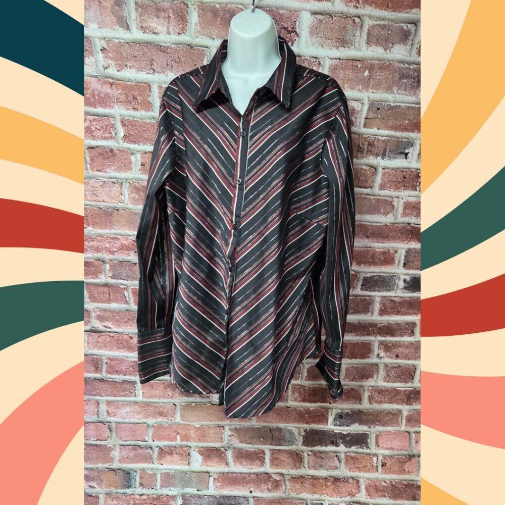Ashley Stewart Black & Red‎ Striped Button-Down Shirt – Women’s 20W